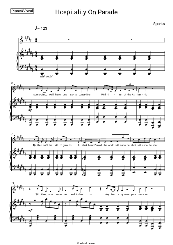 Hospitality on Parade - Sparks Piano Sheet Music with the Voice part - Piano&Vocal