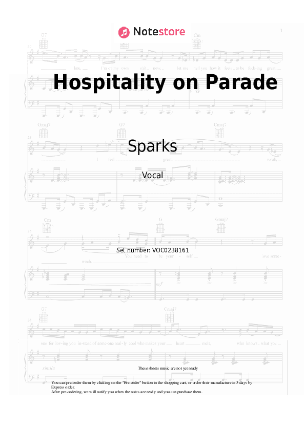 Hospitality on Parade - Sparks Vocal Sheet Music - Vocal