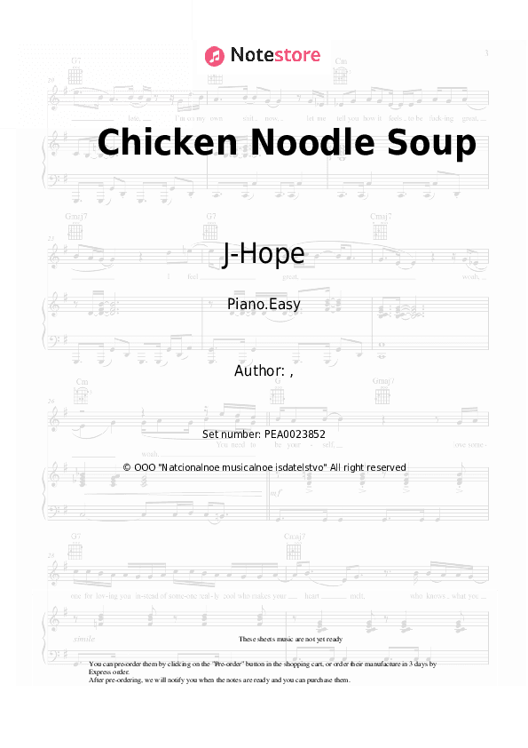 Chicken Noodle Soup - J-Hope, Becky G Piano Sheet Music Easy - Piano.Easy