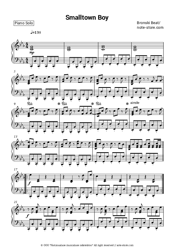 Smalltown Boy - Bronski Beat Piano Sheet Music - Piano.Solo