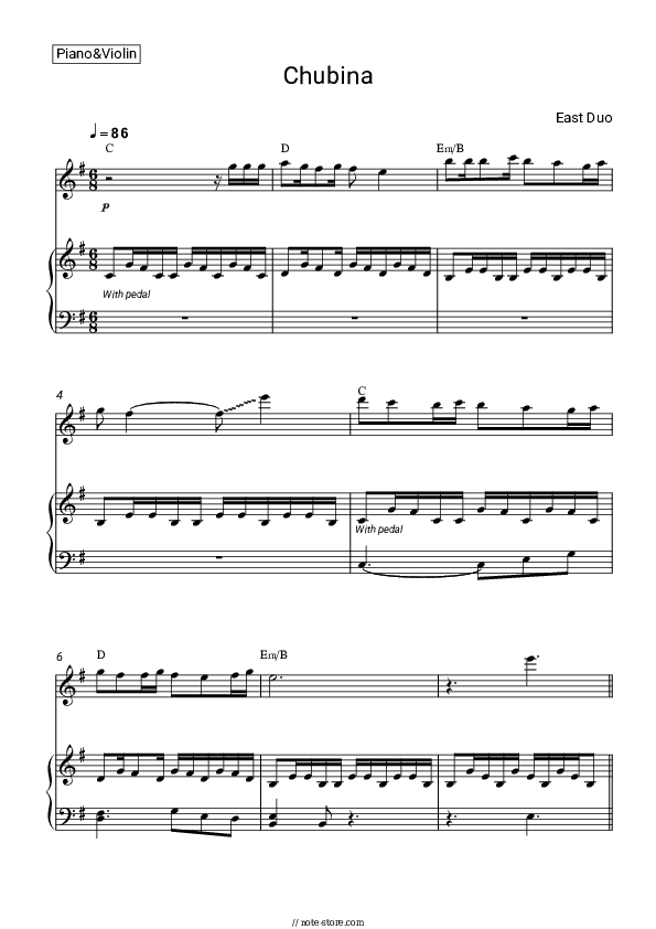 Chubina - East Duo Piano Sheet Music and Violin - Piano&Violin