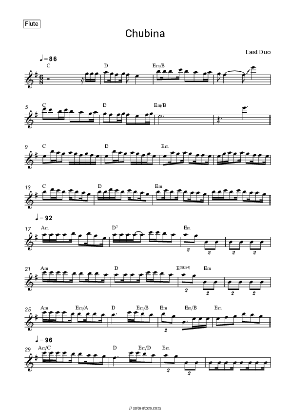 Chubina - East Duo Flute Sheet Music - Flute