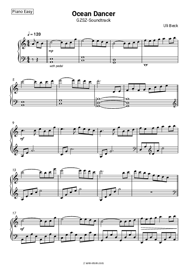 Ocean Dancer (GZSZ-Soundtrack) - Uli Beck Piano Sheet Music Easy - Piano.Easy