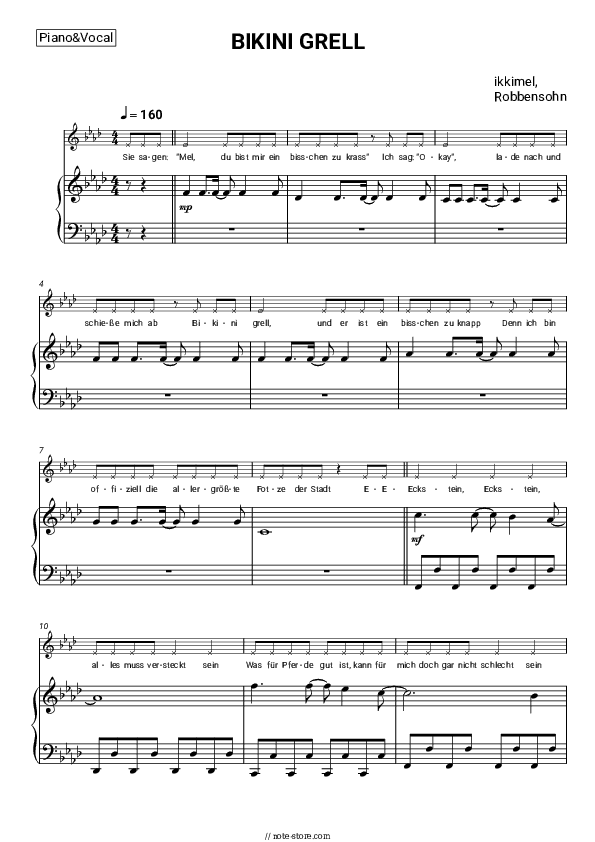 BIKINI GRELL - Ikkimel, Robbensohn Piano Sheet Music with the Voice part - Piano&Vocal