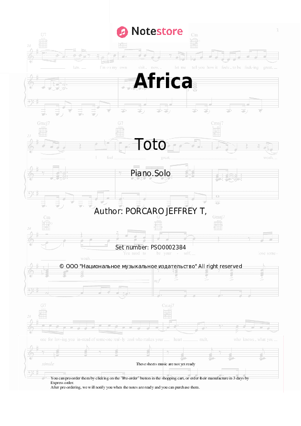 Africa - Toto Piano Sheet Music - Piano.Solo