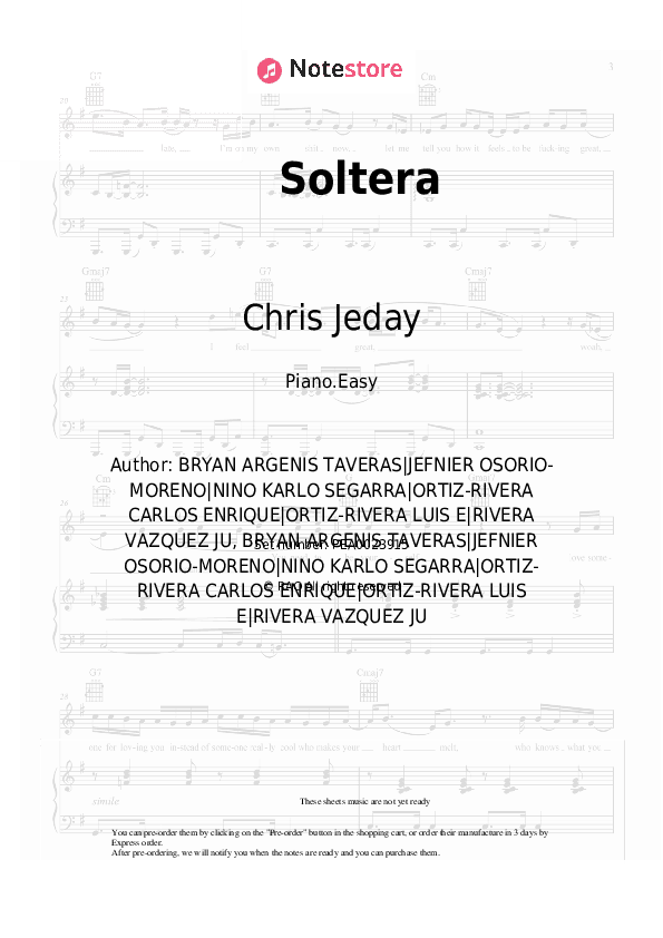 Soltera - Chris Jeday, Gaby Music, Lunay Piano Sheet Music Easy - Piano.Easy