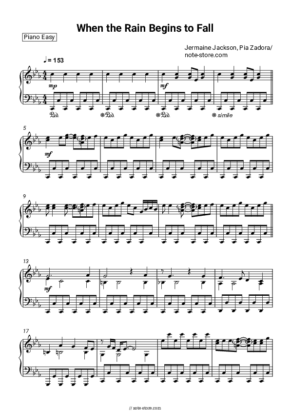 When the Rain Begins to Fall - Jermaine Jackson, Pia Zadora Piano Sheet Music Easy - Piano.Easy