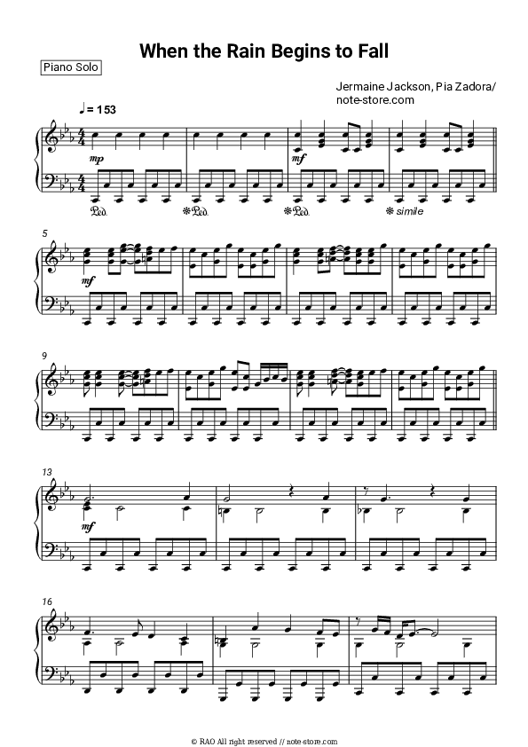 When the Rain Begins to Fall - Jermaine Jackson, Pia Zadora Piano Sheet Music - Piano.Solo