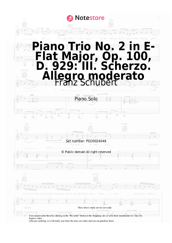 Piano Trio No. 2 in E-Flat Major, Op. 100, D. 929: III. Scherzo. Allegro moderato - Franz Schubert Piano Sheet Music - Piano.Solo