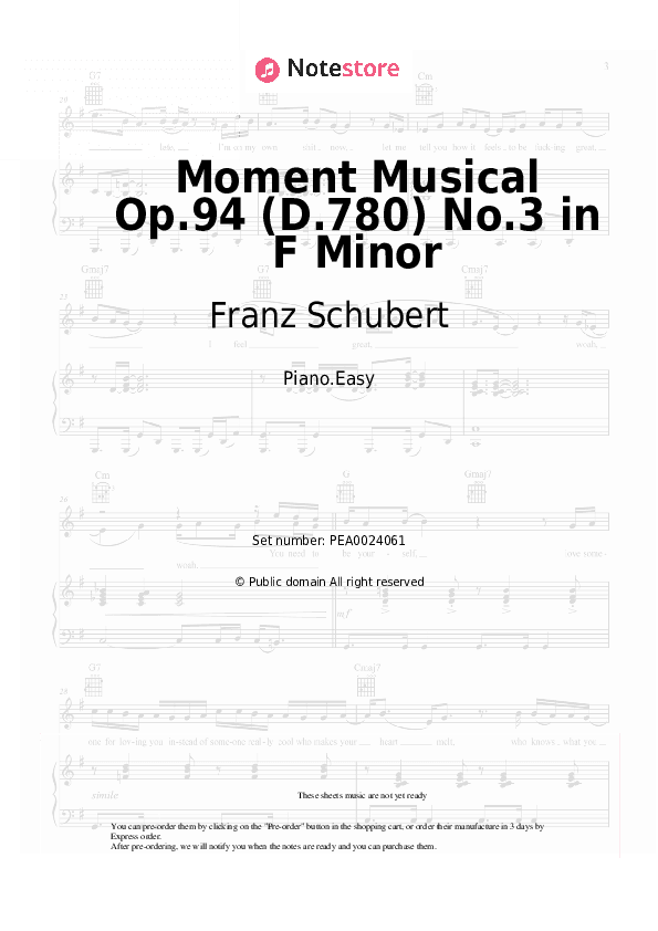 Moment Musical Op.94 (D.780) No.3 Allegro moderato - Franz Schubert Piano Sheet Music Easy - Piano.Easy