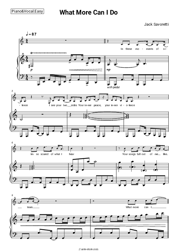 What More Can I Do - Jack Savoretti Piano Sheet Music Easy and Vocal - Piano&Vocal.Easy