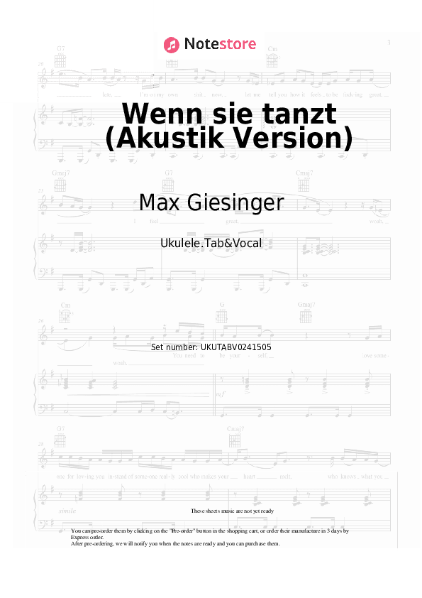Wenn sie tanzt (Akustik Version) - Max Giesinger Sheet Music - Ukulele.Tab&Vocal