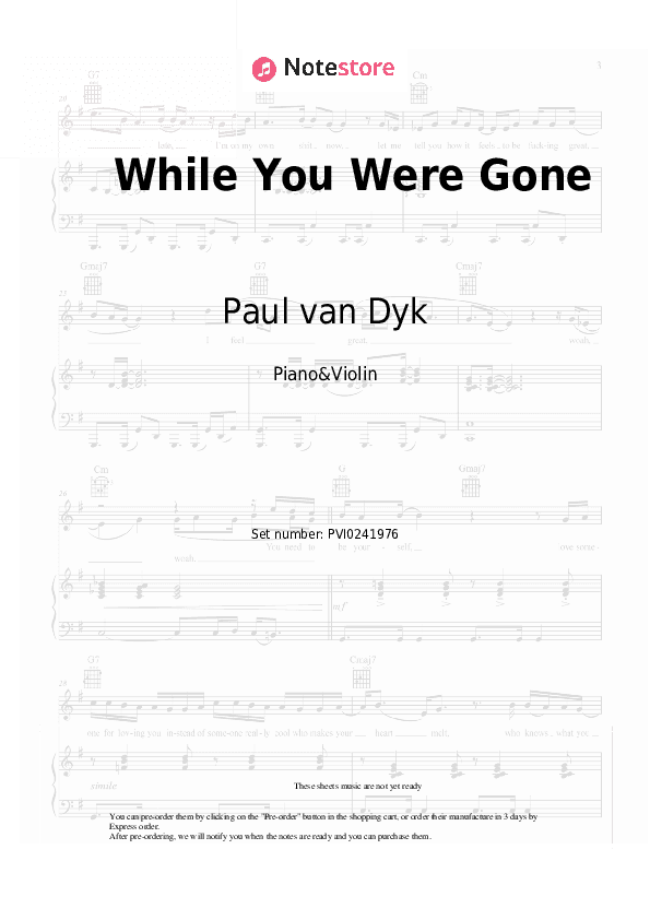 While You Were Gone - Paul van Dyk, Vincent Corver Piano Sheet Music and Violin - Piano&Violin