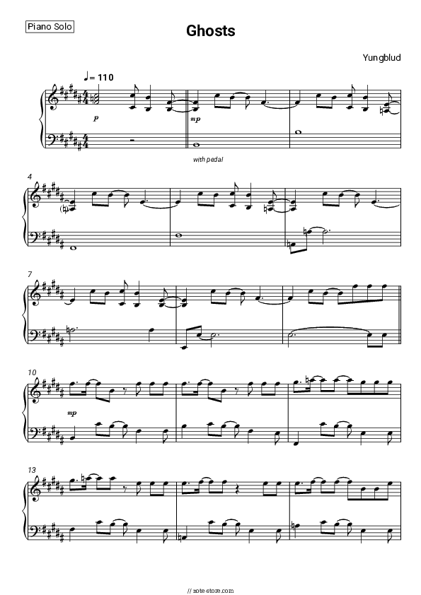 Ghosts - Yungblud Piano Sheet Music - Piano.Solo