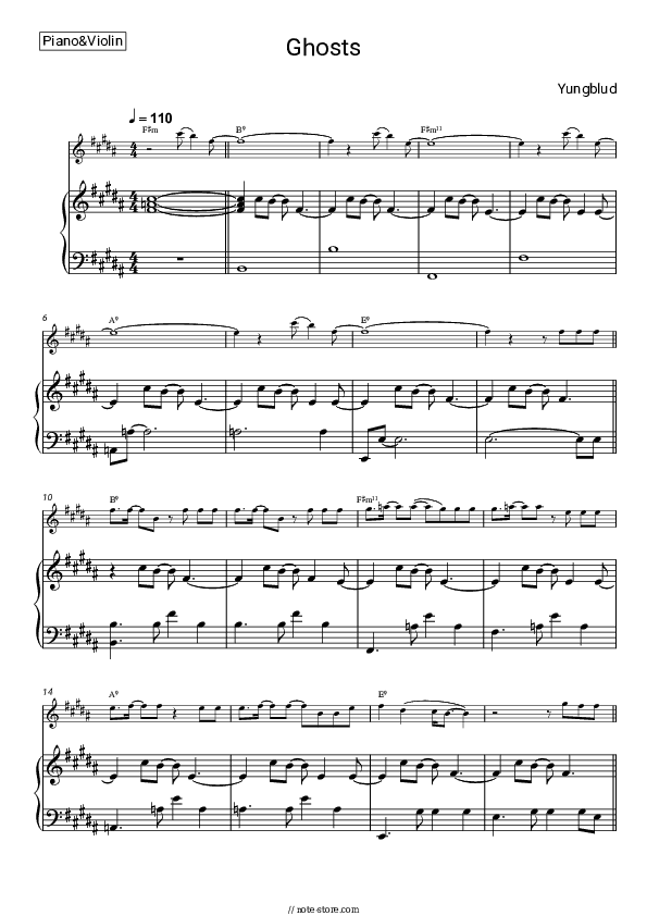 Ghosts - Yungblud Piano Sheet Music and Violin - Piano&Violin