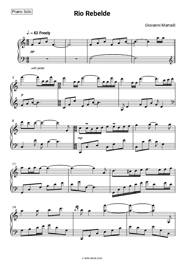 Rio Rebelde - Giovanni Marradi Piano Sheet Music - Piano.Solo