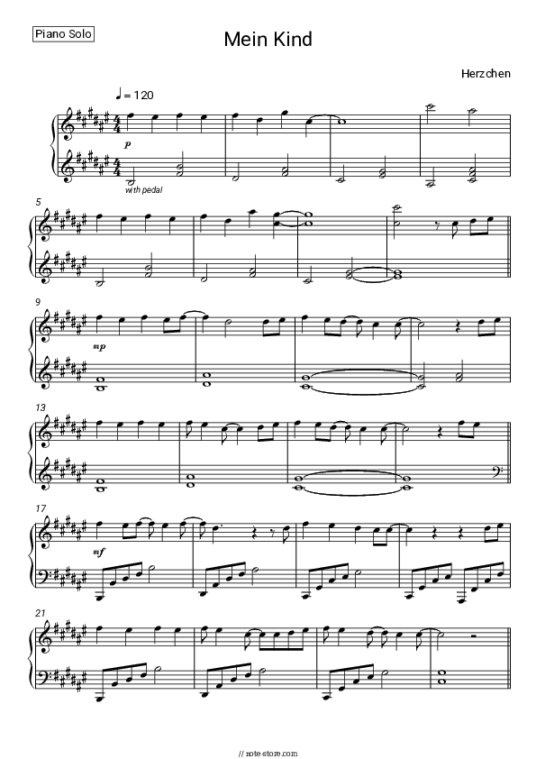Mein Kind - Herzchen Piano Sheet Music - Piano.Solo