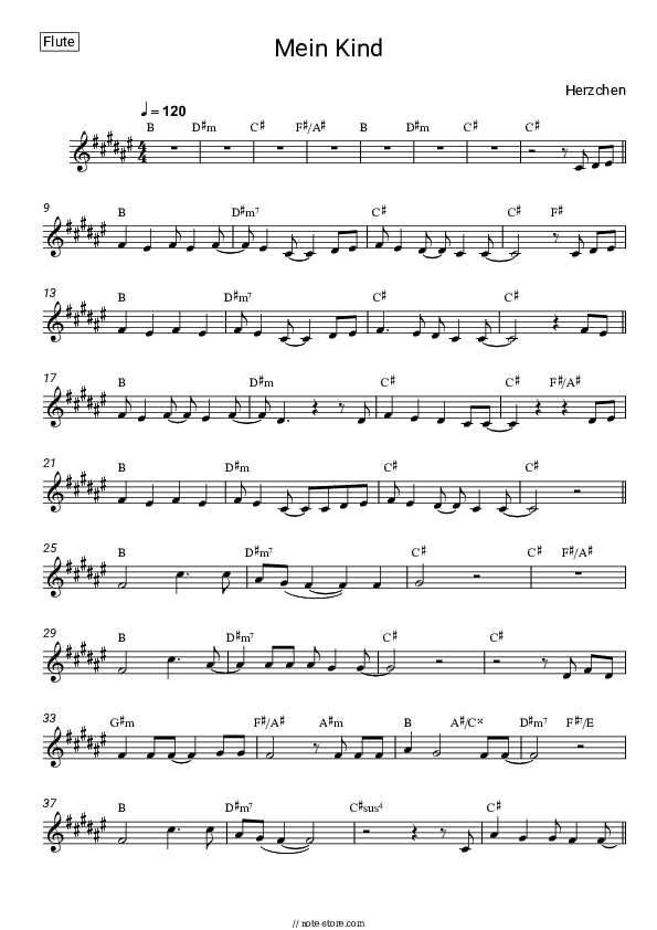 Mein Kind - Herzchen Flute Sheet Music - Flute