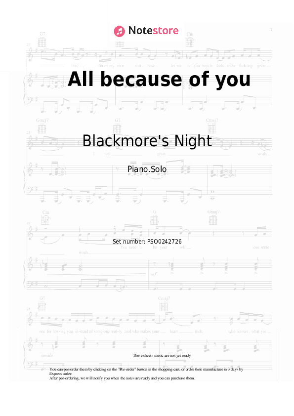 All because of you - Blackmore's Night Piano Sheet Music - Piano.Solo