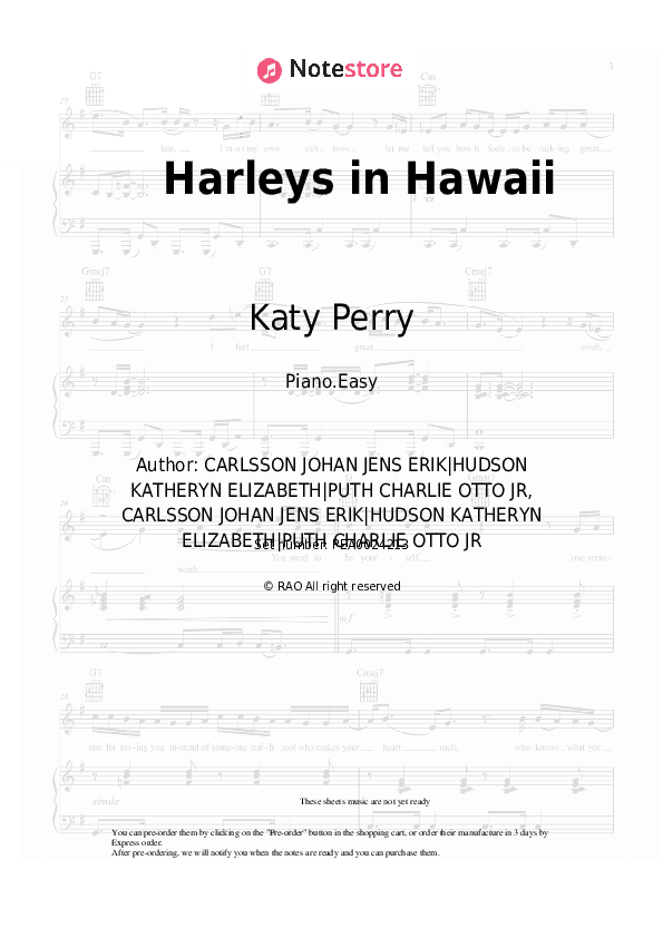 Harleys in Hawaii - Katy Perry Piano Sheet Music Easy - Piano.Easy