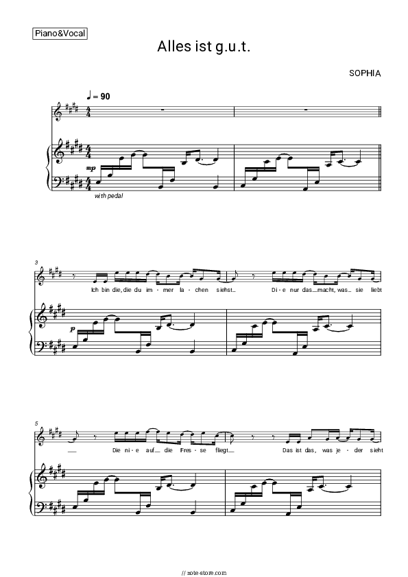Alles ist g.u.t. - SOPHIA Piano Sheet Music with the Voice part - Piano&Vocal