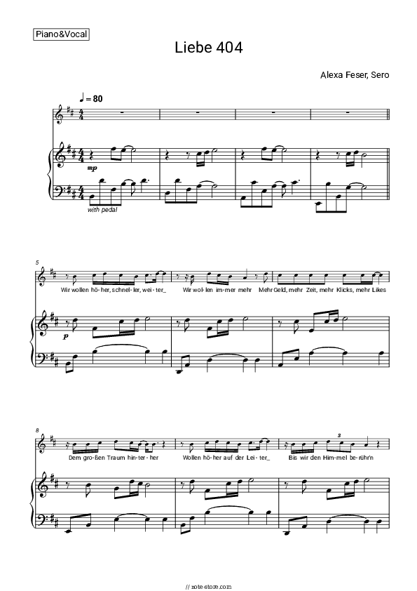 Liebe 404 - Alexa Feser Piano Sheet Music with the Voice part - Piano&Vocal