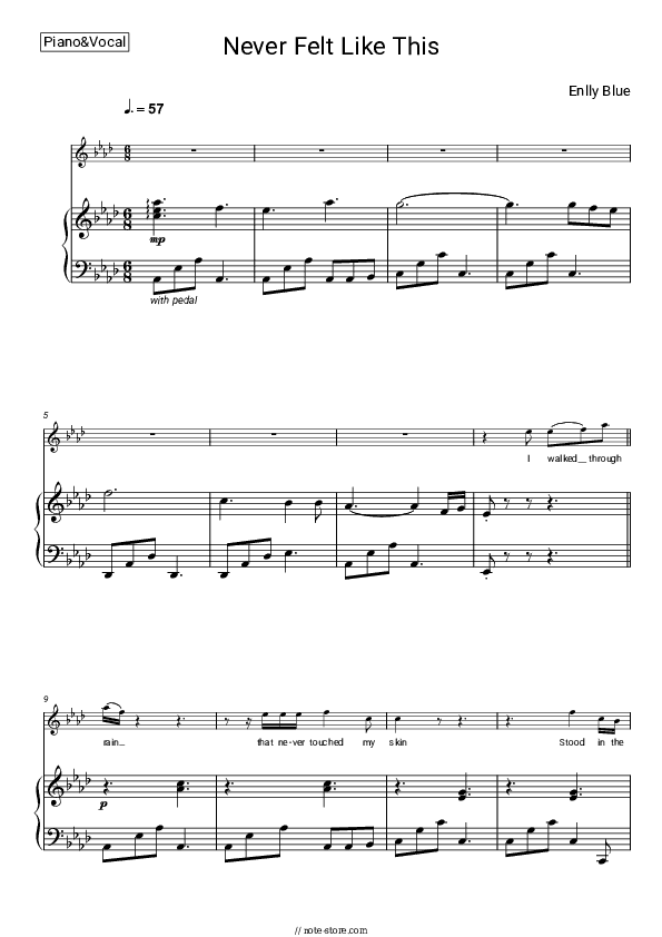 Never Felt Like This - Enlly Blue Piano Sheet Music with the Voice part - Piano&Vocal