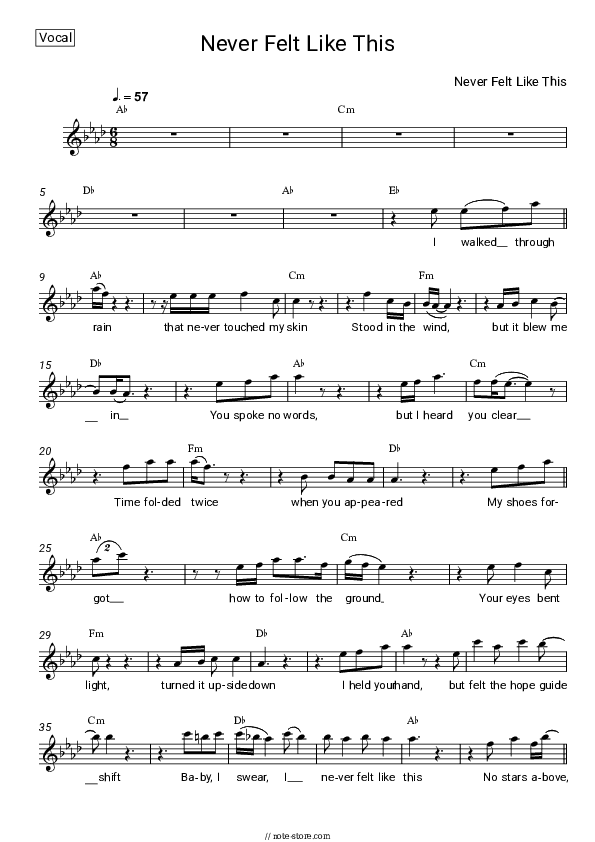 Never Felt Like This - Enlly Blue Vocal Sheet Music - Vocal