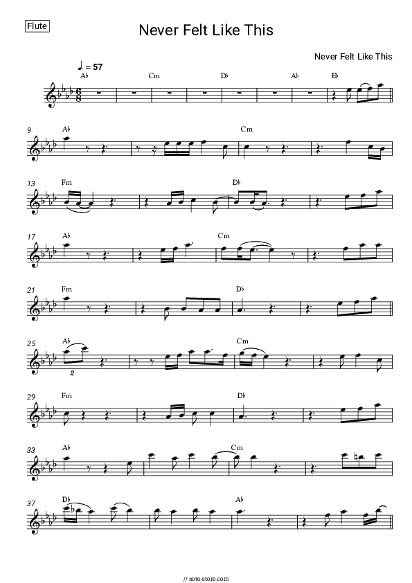 Never Felt Like This - Enlly Blue Flute Sheet Music - Flute