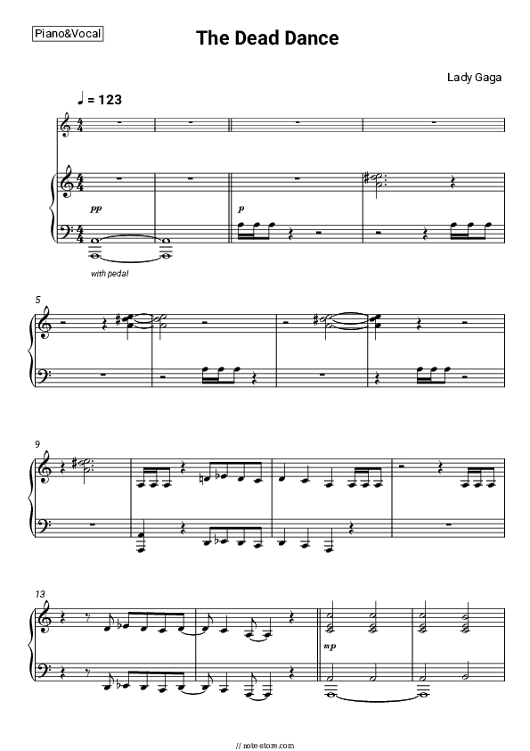 The Dead Dance - Lady Gaga Piano Sheet Music with the Voice part - Piano&Vocal