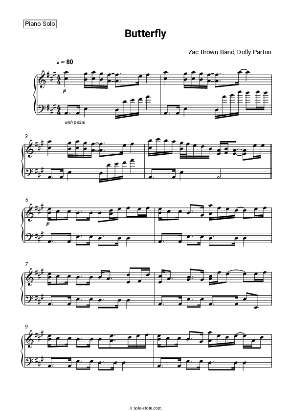 Butterfly - Zac Brown Band, Dolly Parton Piano Sheet Music - Piano.Solo