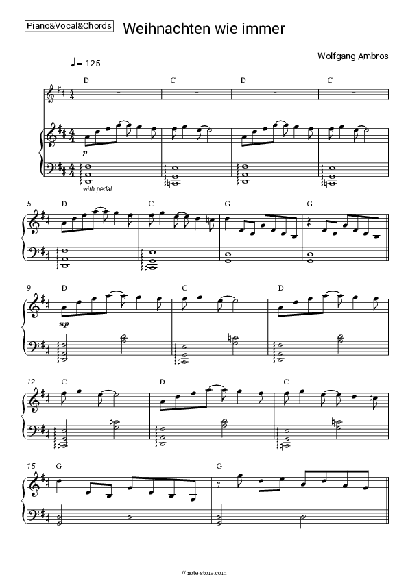Weihnachten wie immer - Wolfgang Ambros Piano Sheet Music with the Vocal and Chords - Piano&Vocal&Chords