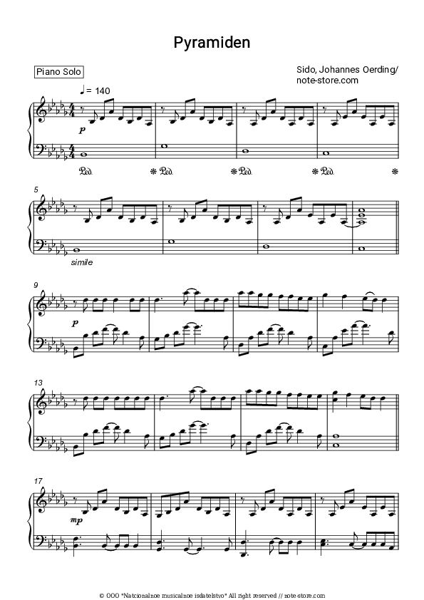 Pyramiden - Sido, Johannes Oerding Piano Sheet Music - Piano.Solo