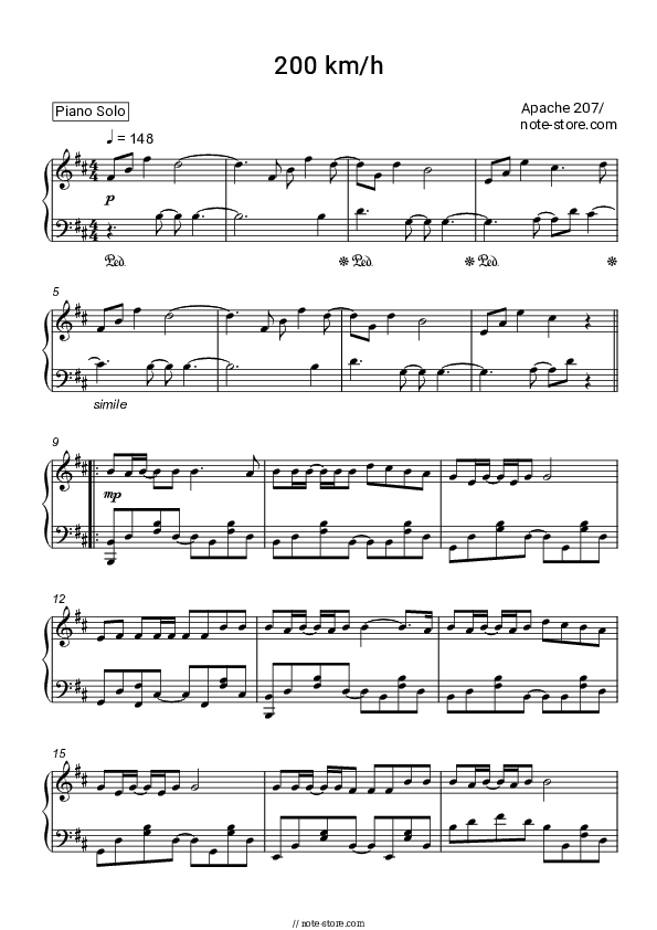 200 km/h - Apache 207 Piano Sheet Music - Piano.Solo