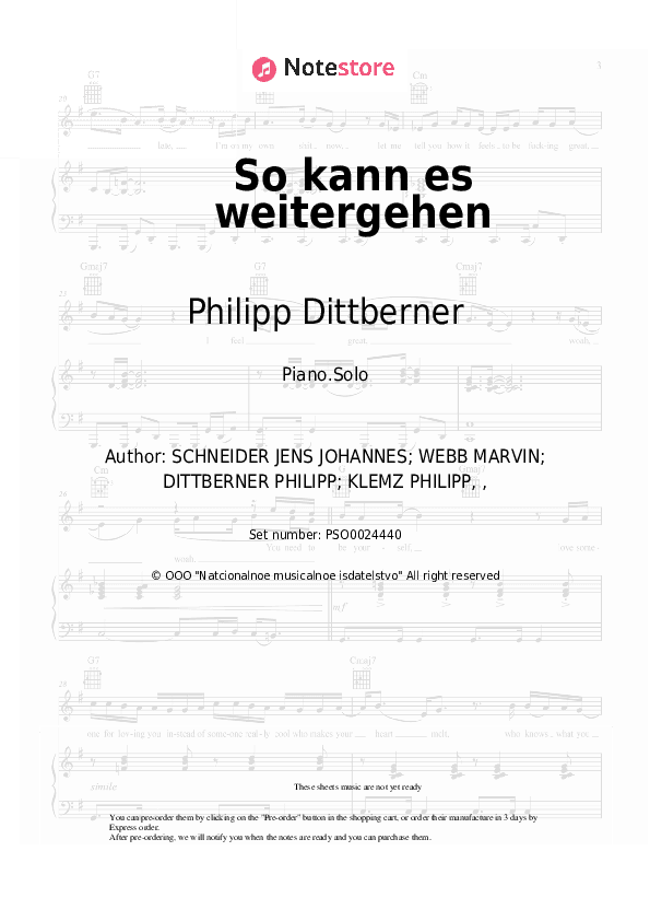 So kann es weitergehen - Philipp Dittberner, Marv Piano Sheet Music - Piano.Solo