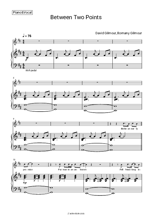 Between Two Points - David Gilmour, Romany Gilmour Piano Sheet Music with the Voice part - Piano&Vocal