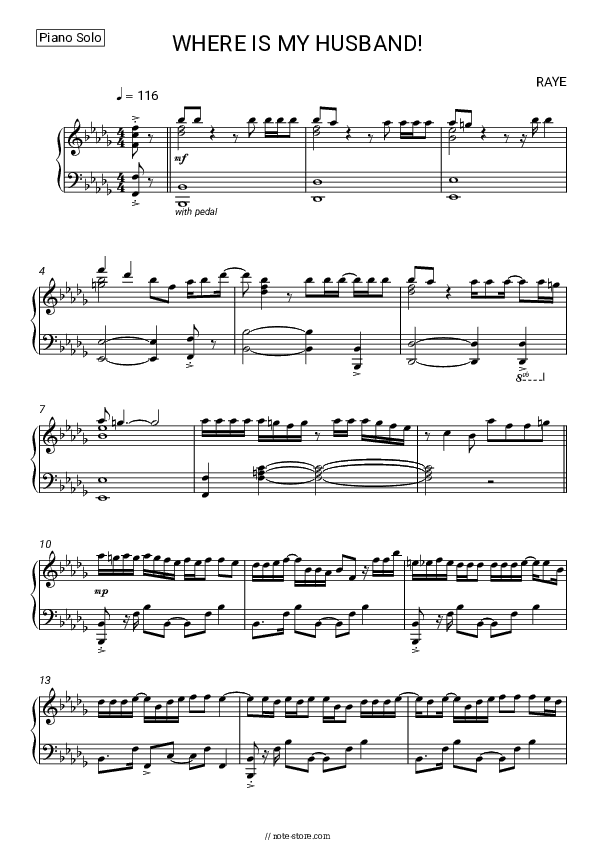 WHERE IS MY HUSBAND! - Raye Piano Sheet Music - Piano.Solo