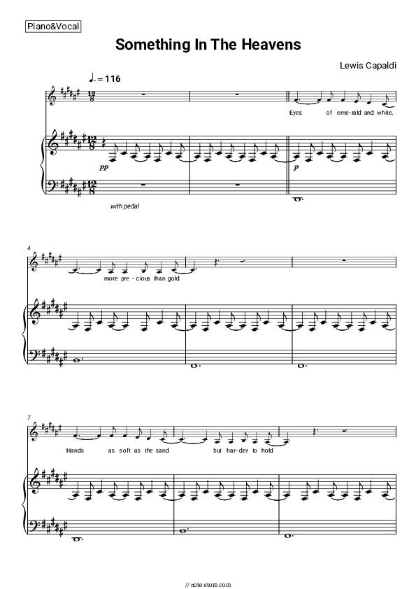 Something In The Heavens - Lewis Capaldi Piano Sheet Music with the Voice part - Piano&Vocal