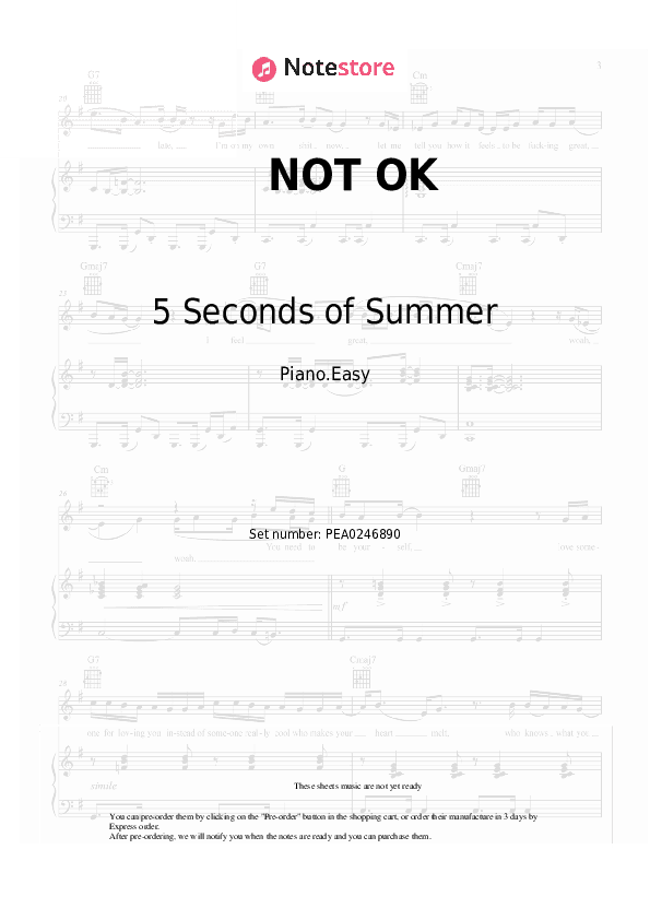 NOT OK - 5 Seconds of Summer Piano Sheet Music Easy - Piano.Easy