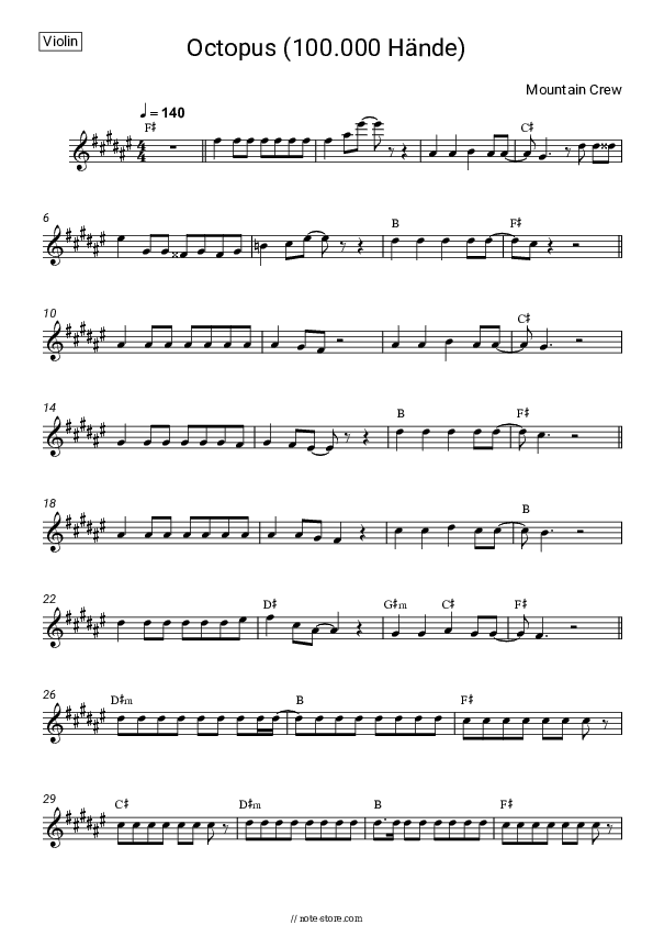 Octopus (100.000 Hände) - Mountain Crew Violin Sheet Music - Violin