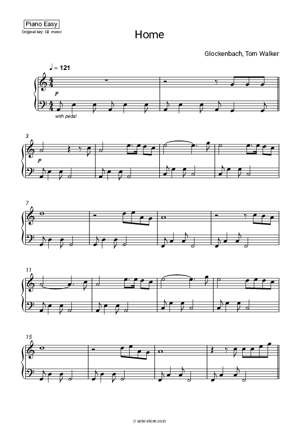 Home - Glockenbach, Tom Walker Piano Sheet Music Easy - Piano.Easy