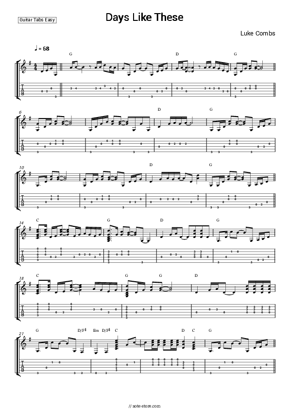 Days Like These - Luke Combs Tabs Easy - Guitar.Tab.Easy