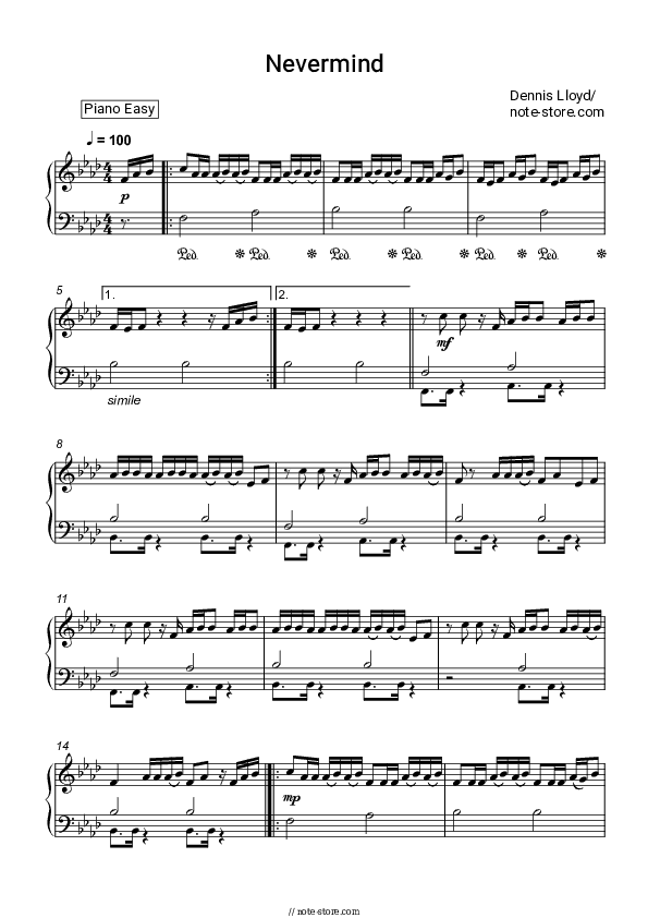 Nevermind - Dennis Lloyd Piano Sheet Music Easy - Piano.Easy