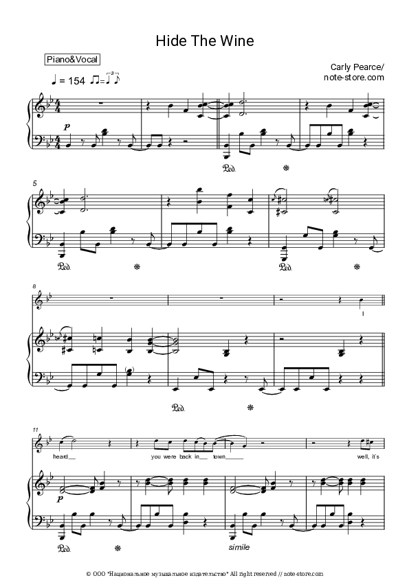 Hide the Wine - Carly Pearce Piano Sheet Music with the Voice part - Piano&Vocal