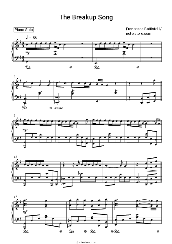 The Breakup Song - Francesca Battistelli Piano Sheet Music - Piano.Solo