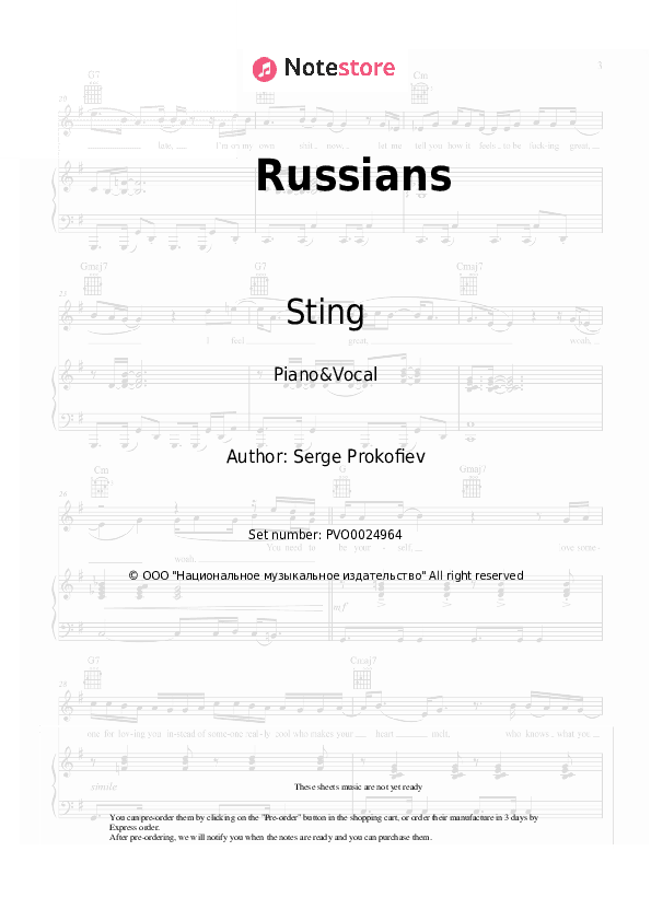 Russians - Sting Piano Sheet Music with the Voice part - Piano&Vocal