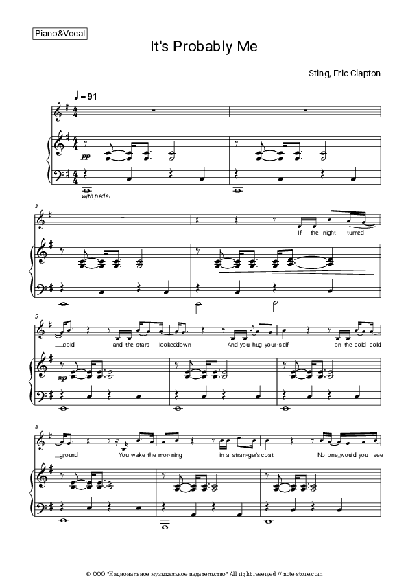 It's Probably Me - Sting, Eric Clapton Piano Sheet Music with the Voice part - Piano&Vocal