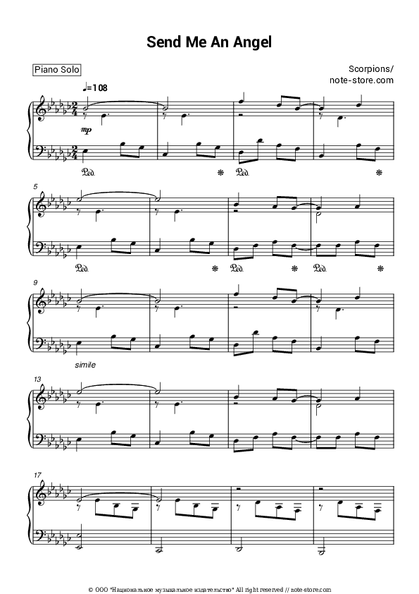 Send Me An Angel - Scorpions Piano Sheet Music - Piano.Solo