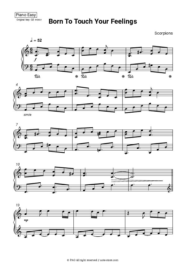 Born To Touch Your Feelings - Scorpions Piano Sheet Music Easy - Piano.Easy