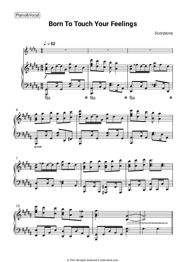 Born To Touch Your Feelings - Scorpions Piano Sheet Music with the Voice part - Piano&Vocal